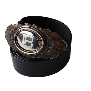 Laura Biagiotti black signature logo leather belt 105/120 Italy # 1054